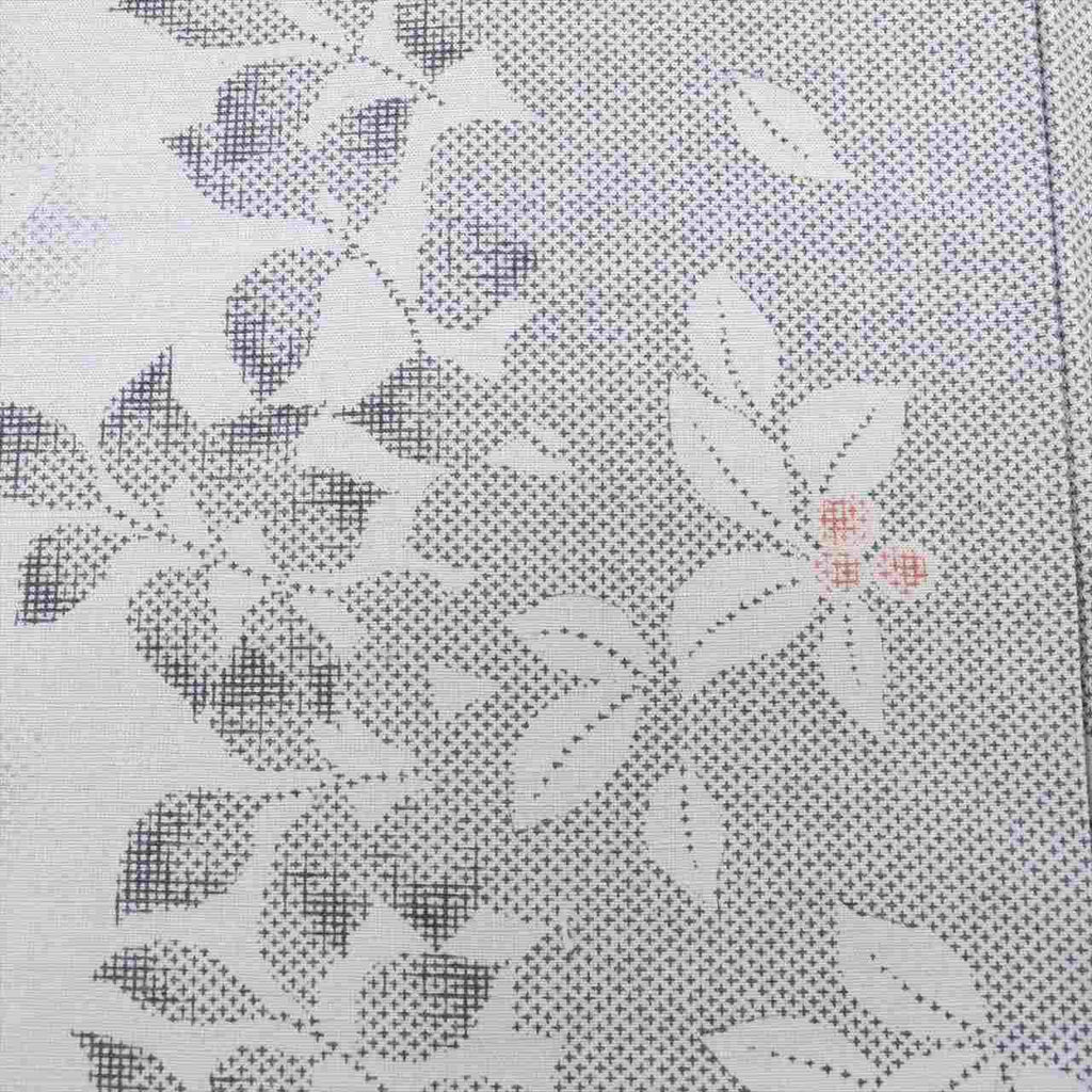 Vintage Japanese Kimono | Tsumugi | Gray Silk | Botanical Pattern | Unlined | Size L | Sustainable | uu0040b