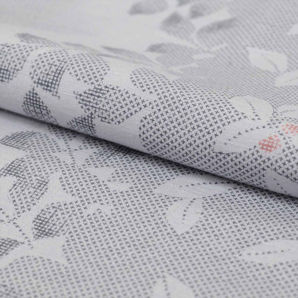 Vintage Japanese Kimono | Tsumugi | Gray Silk | Botanical Pattern | Unlined | Size L | Sustainable | uu0040b
