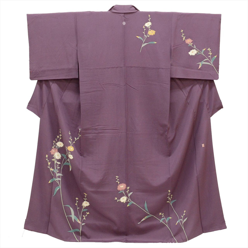 Vintage Japanese Kimono | Tsukesage-Houmongi | Purple Silk | Floral | Kaga Yuzen | One Crest | Artist Signed | Sustainable | uu0065b