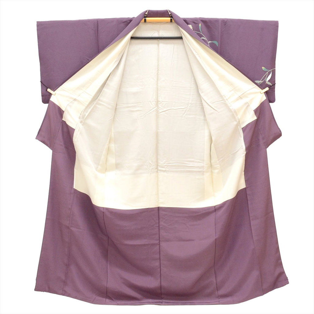 Vintage Japanese Kimono | Tsukesage-Houmongi | Purple Silk | Floral | Kaga Yuzen | One Crest | Artist Signed | Sustainable | uu0065b