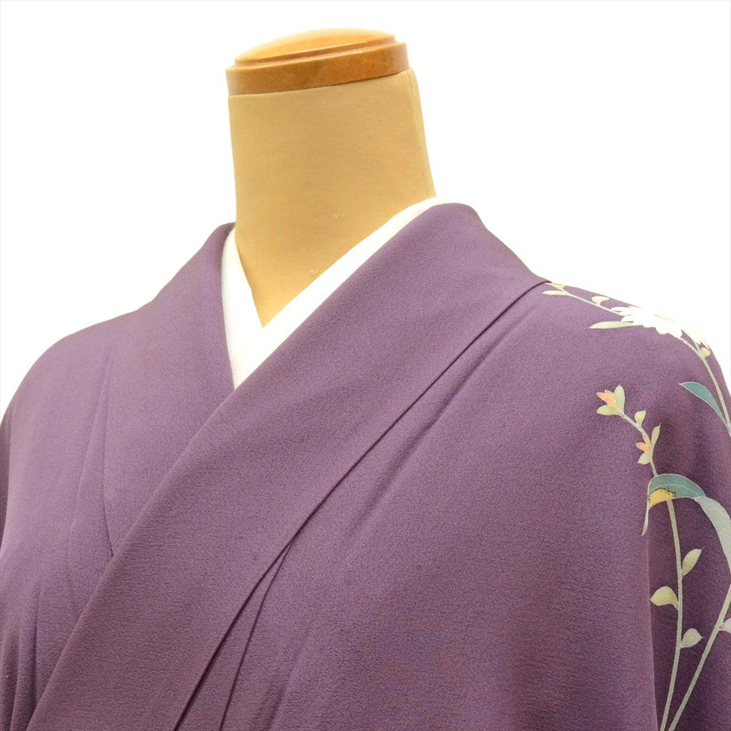 Vintage Japanese Kimono | Tsukesage-Houmongi | Purple Silk | Floral | Kaga Yuzen | One Crest | Artist Signed | Sustainable | uu0065b