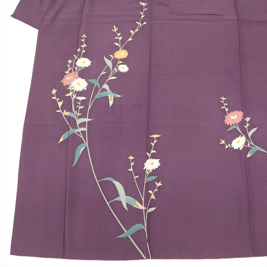 Vintage Japanese Kimono | Tsukesage-Houmongi | Purple Silk | Floral | Kaga Yuzen | One Crest | Artist Signed | Sustainable | uu0065b