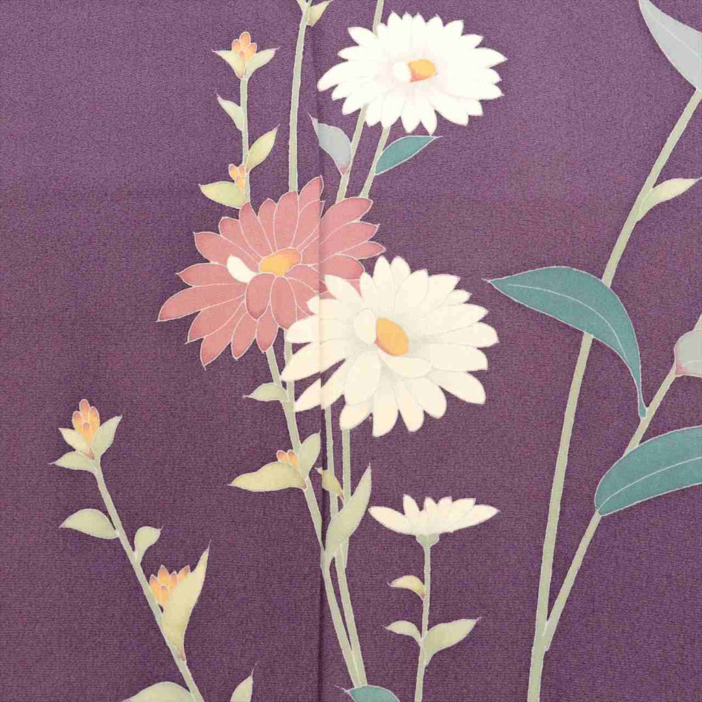 Vintage Japanese Kimono | Tsukesage-Houmongi | Purple Silk | Floral | Kaga Yuzen | One Crest | Artist Signed | Sustainable | uu0065b