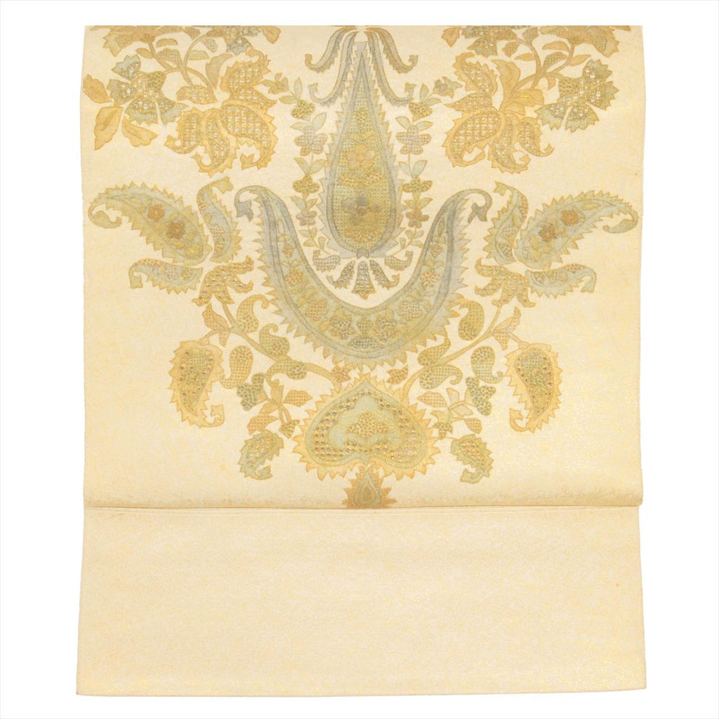 Vintage Japanese Obi | Fukuro Obi | Gold Silk | Paisley Pattern | Hikihaku Suzhou Embroidery | Sustainable | uu0074b