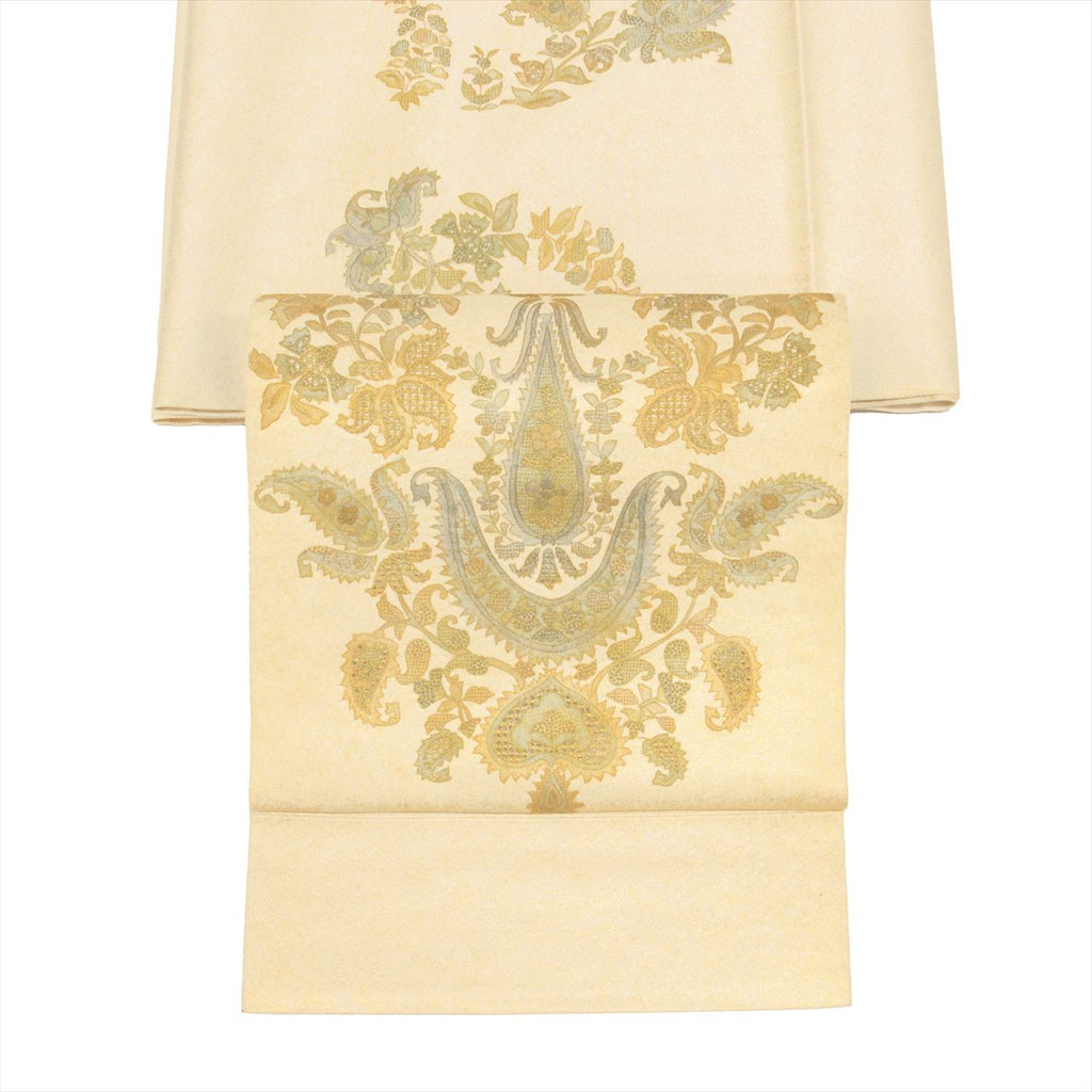 Vintage Japanese Obi | Fukuro Obi | Gold Silk | Paisley Pattern | Hikihaku Suzhou Embroidery | Sustainable | uu0074b