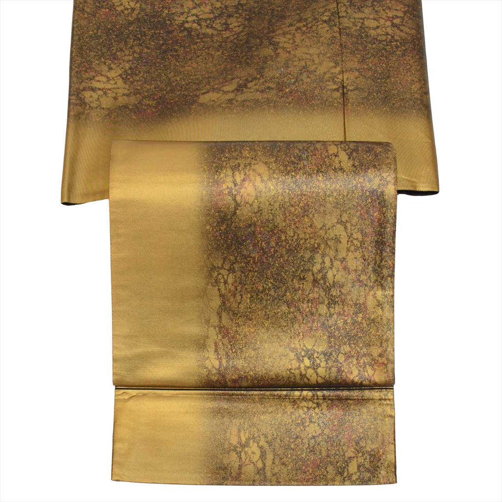 Vintage Japanese Obi | Fukuro Obi | Gold Silk | Mottled Marbled Pattern | Hikihaku | Sustainable | uu0078b