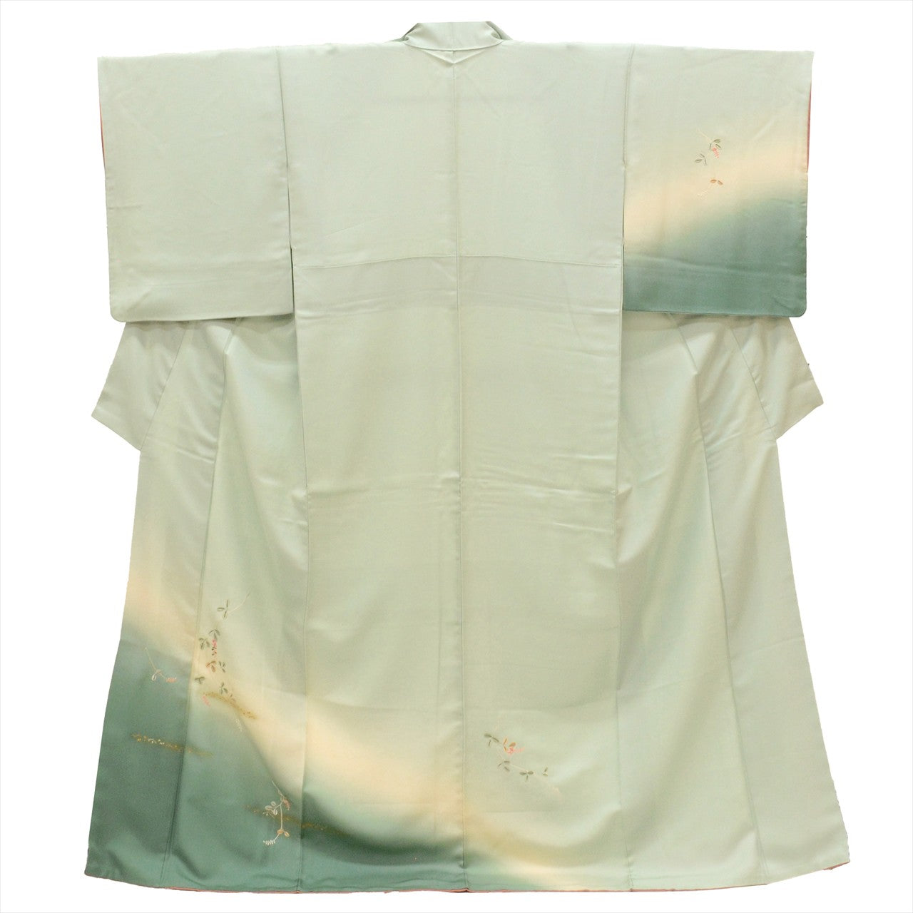 Vintage Japanese Kimono | Tsukesage | Green Silk | Botanical Floral | Embroidery | Size L | Sustainable | uu0079b