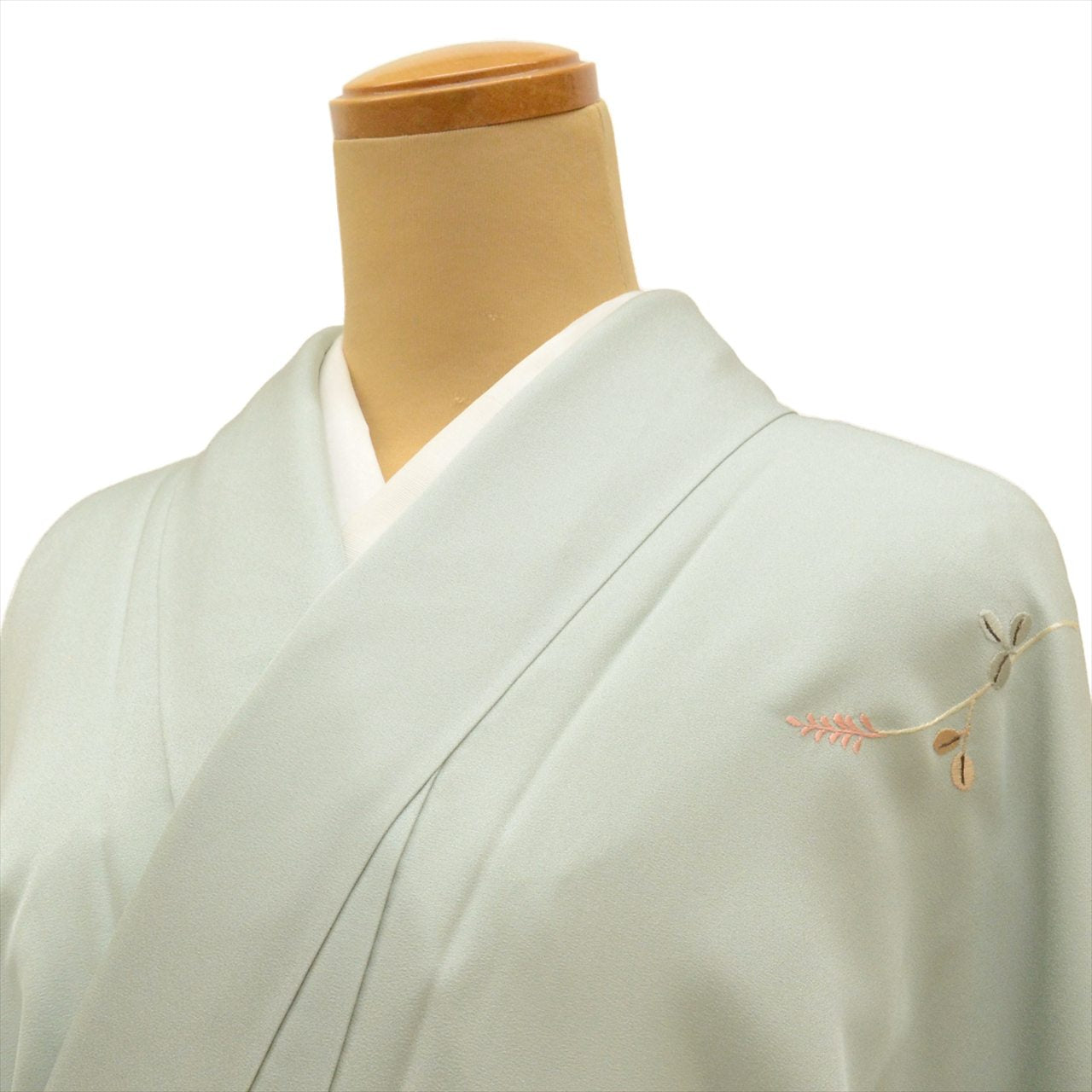 Vintage Japanese Kimono | Tsukesage | Green Silk | Botanical Floral | Embroidery | Size L | Sustainable | uu0079b