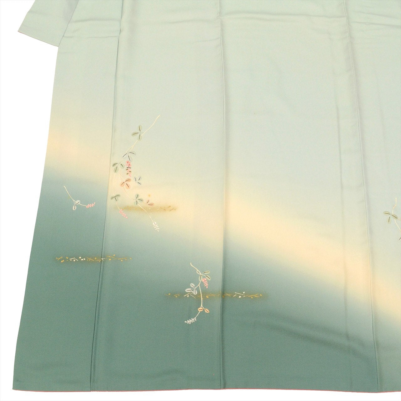 Vintage Japanese Kimono | Tsukesage | Green Silk | Botanical Floral | Embroidery | Size L | Sustainable | uu0079b