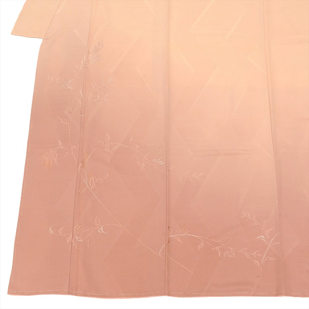Vintage Japanese Kimono | Tsukesage | Pink Silk | Botanical Floral | Silver Thread | Petite Size S | Sustainable | uu0082b