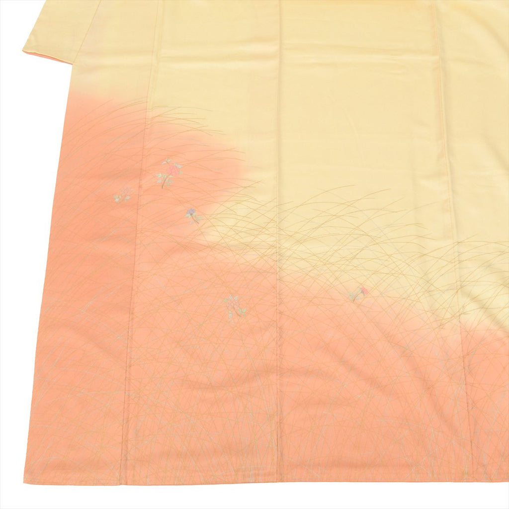 Vintage Japanese Kimono | Tsukesage | Yellow Silk | Small Floral Embroidery | Size M | Sustainable | uu0084b