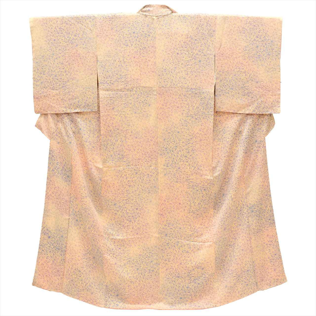 [Used] Komon (small patterned) recycled kimono, pure silk, lined, length 154.2cm (60.7in), size S, sleeve length 64.5cm (25.4in), orange color, floral pattern, stencil dyeing, high quality, semi-formal, spring, summer, autumn, winter, ready-made. 
