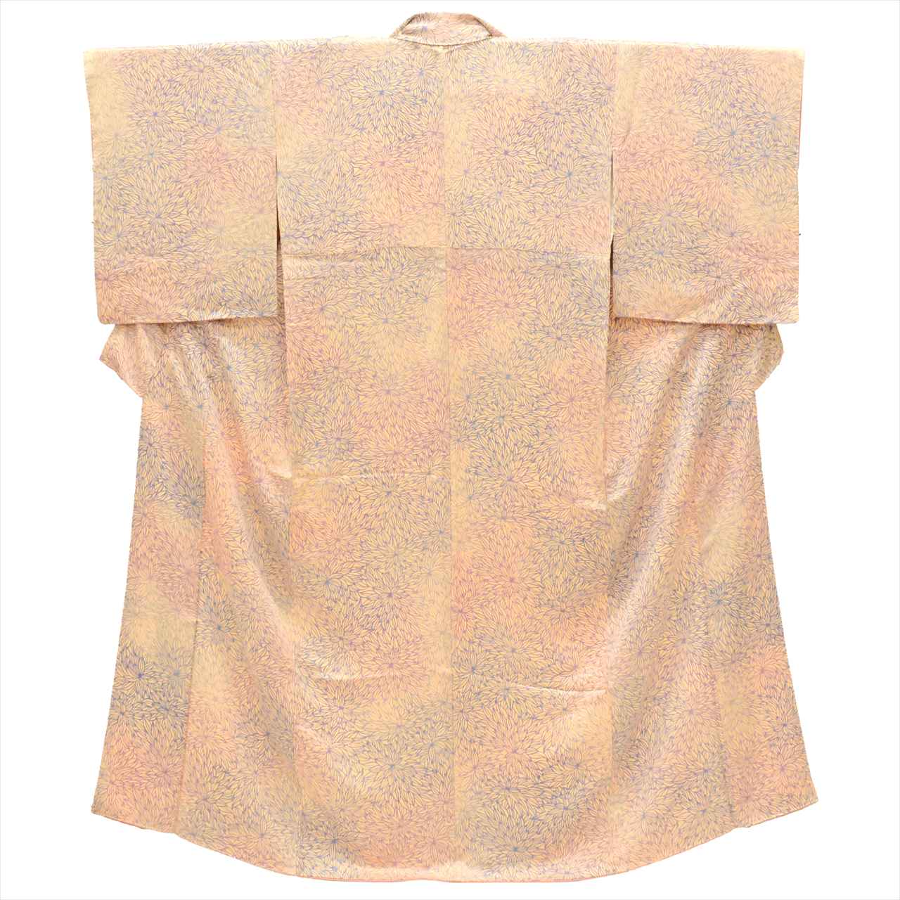 [Used] Komon (small patterned) recycled kimono, pure silk, lined, length 154.2cm (60.7in), size S, sleeve length 64.5cm (25.4in), orange color, floral pattern, stencil dyeing, high quality, semi-formal, spring, summer, autumn, winter, ready-made. 