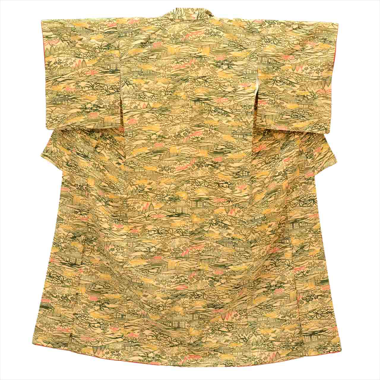 Vintage Japanese Kimono | Tsumugi | Beige Silk | Landscape Pattern | Petite Size S | Sustainable | uu0088b