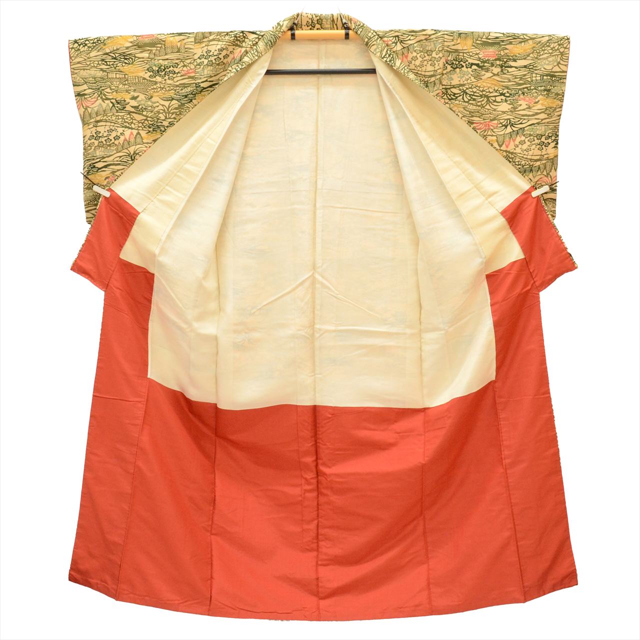 Vintage Japanese Kimono | Tsumugi | Beige Silk | Landscape Pattern | Petite Size S | Sustainable | uu0088b