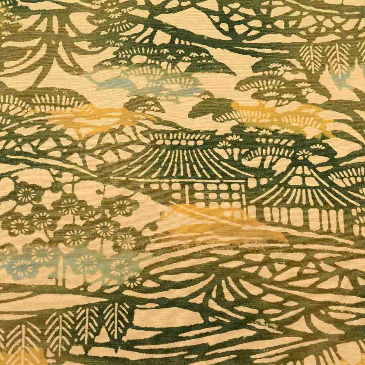 Vintage Japanese Kimono | Tsumugi | Beige Silk | Landscape Pattern | Petite Size S | Sustainable | uu0088b