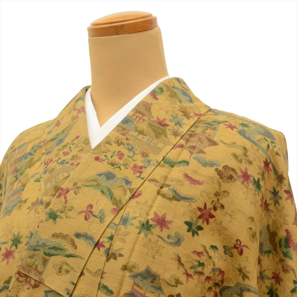 Vintage Japanese Kimono | Tsumugi | Brown Silk | Landscape Pattern | Petite Size S | Sustainable | uu0089b