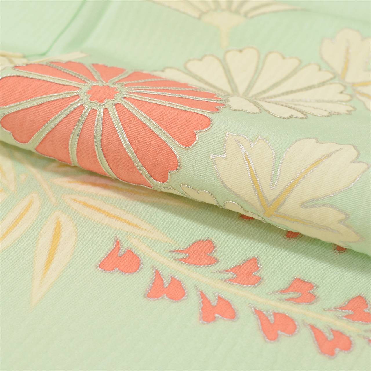 Vintage Japanese Kimono | Tsukesage-Houmongi | Green Silk | Floral | One Crest | Silver Embroidery | Unlined | Sustainable | uu0094b