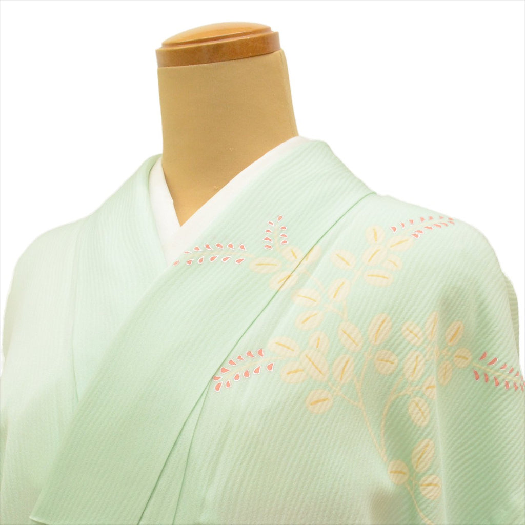 Vintage Japanese Kimono | Tsukesage-Houmongi | Green Silk | Floral | One Crest | Silver Embroidery | Unlined | Sustainable | uu0094b