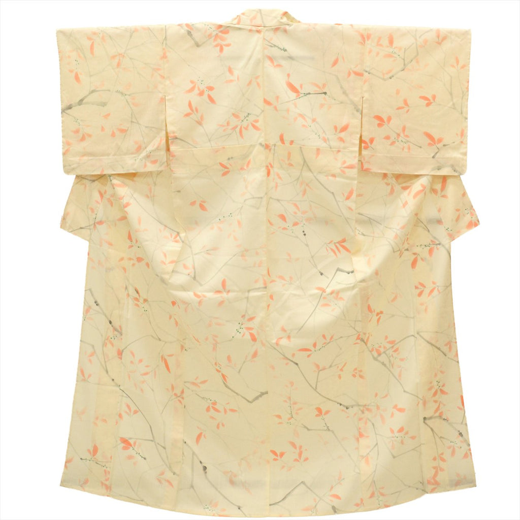 Vintage Japanese Kimono | Tsumugi | Yellow Silk | Tree Pattern | Unlined | Size M | Sustainable | uu0097b