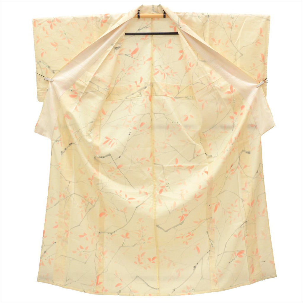 Vintage Japanese Kimono | Tsumugi | Yellow Silk | Tree Pattern | Unlined | Size M | Sustainable | uu0097b