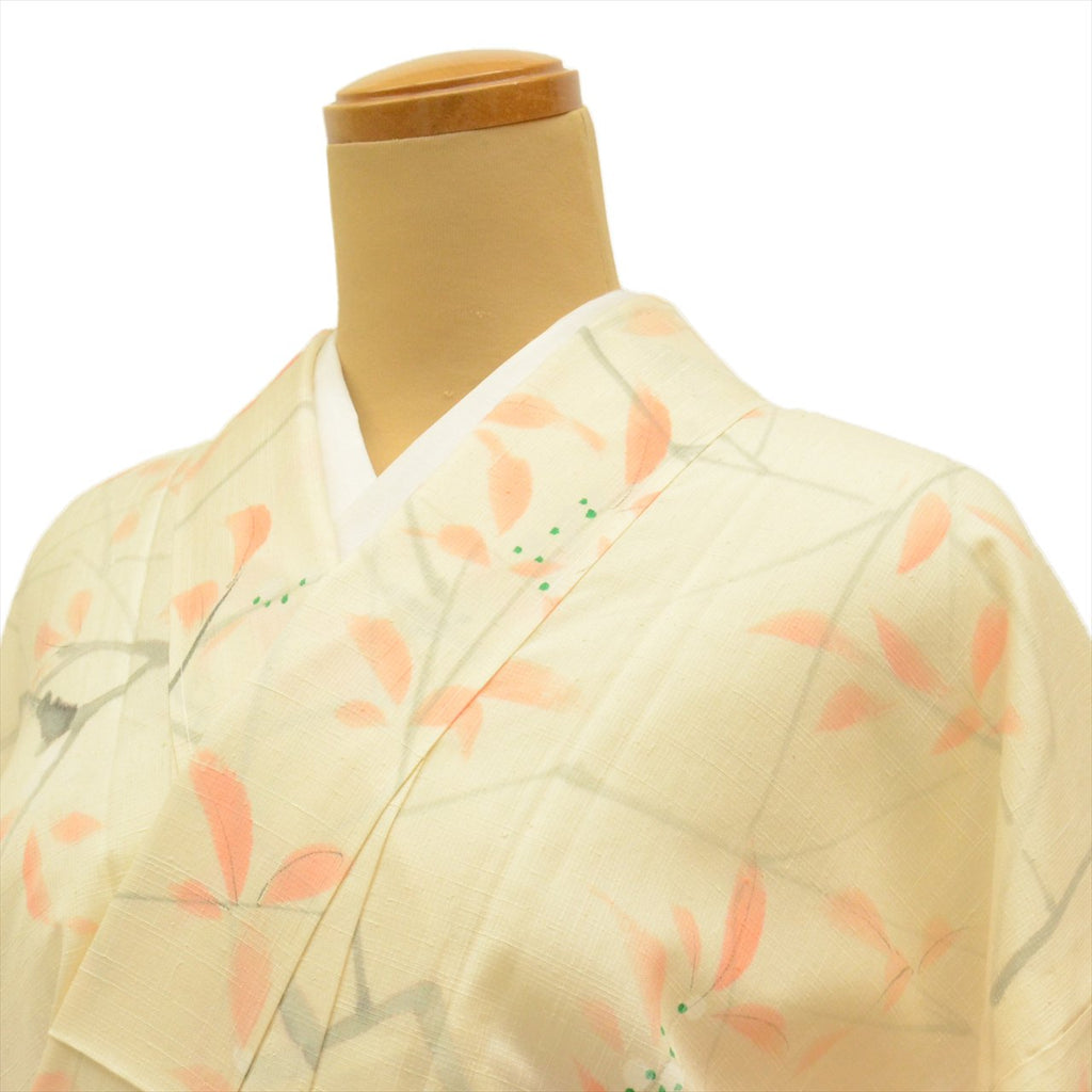 Vintage Japanese Kimono | Tsumugi | Yellow Silk | Tree Pattern | Unlined | Size M | Sustainable | uu0097b