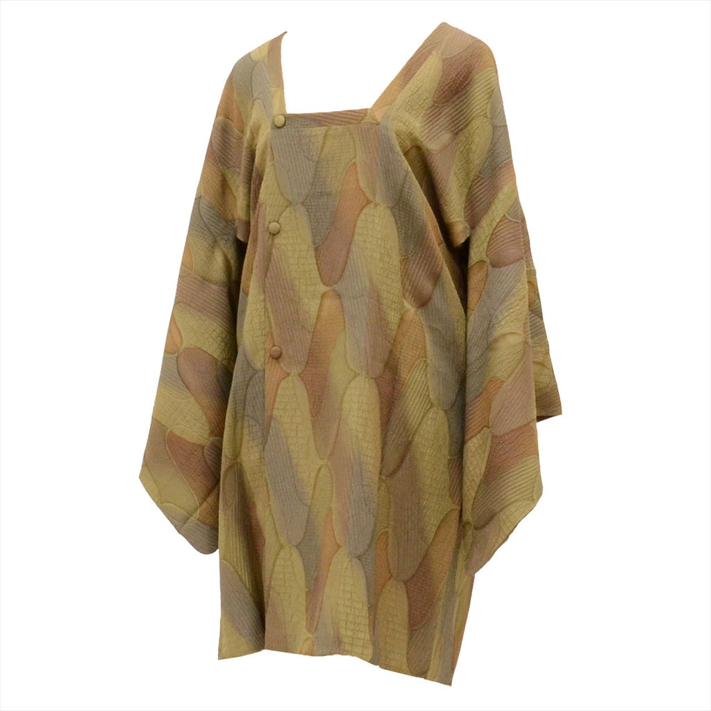 Vintage Japanese Kimono | Michiyuki Coat | Green Silk | Net Fukure-ori | Long | Sustainable | uu0117b