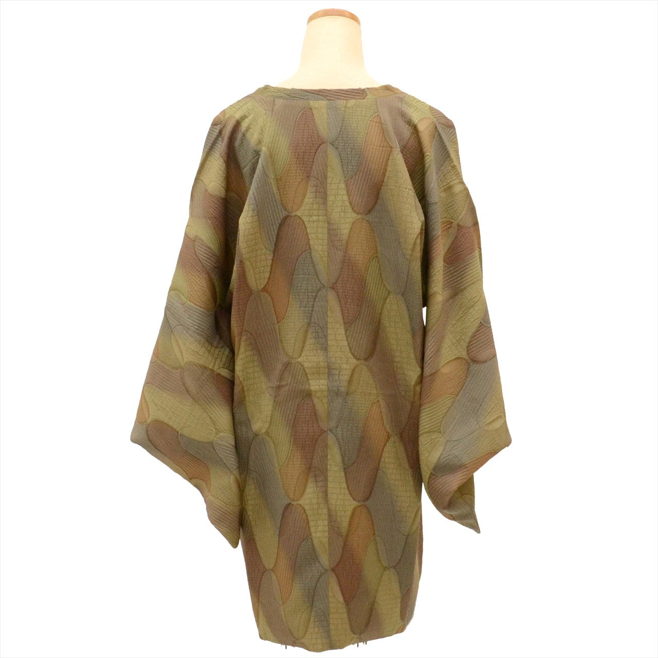 Vintage Japanese Kimono | Michiyuki Coat | Green Silk | Net Fukure-ori | Long | Sustainable | uu0117b