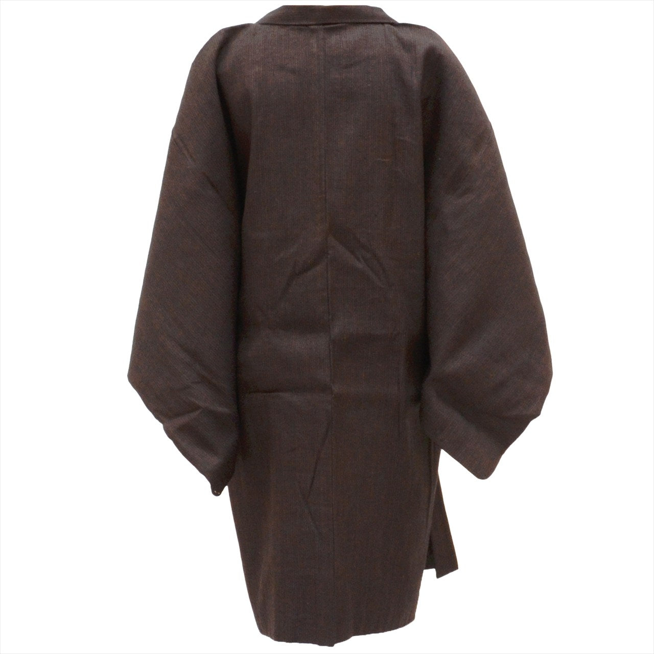 Long Haori (short kimono jacket), pure silk, Tsumugi fabric, length 95.0cm (37.4in), sleeve length 65.3cm (25.7in), men's, brown striped pattern, recycled kimono, uu0131b 