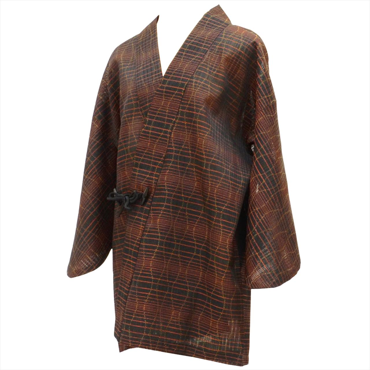 Vintage Japanese Kimono | Summer Dochungi Coat | Black Synthetic | Tatewaku Pattern | Excellent | Sustainable | uu0133b
