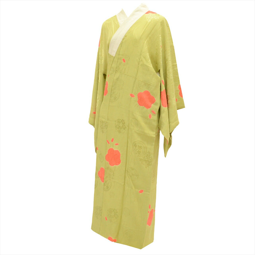 Vintage Japanese Kimono | Nagajuban | Green Silk | Floral Shibori Pattern | Sustainable | uu0144b