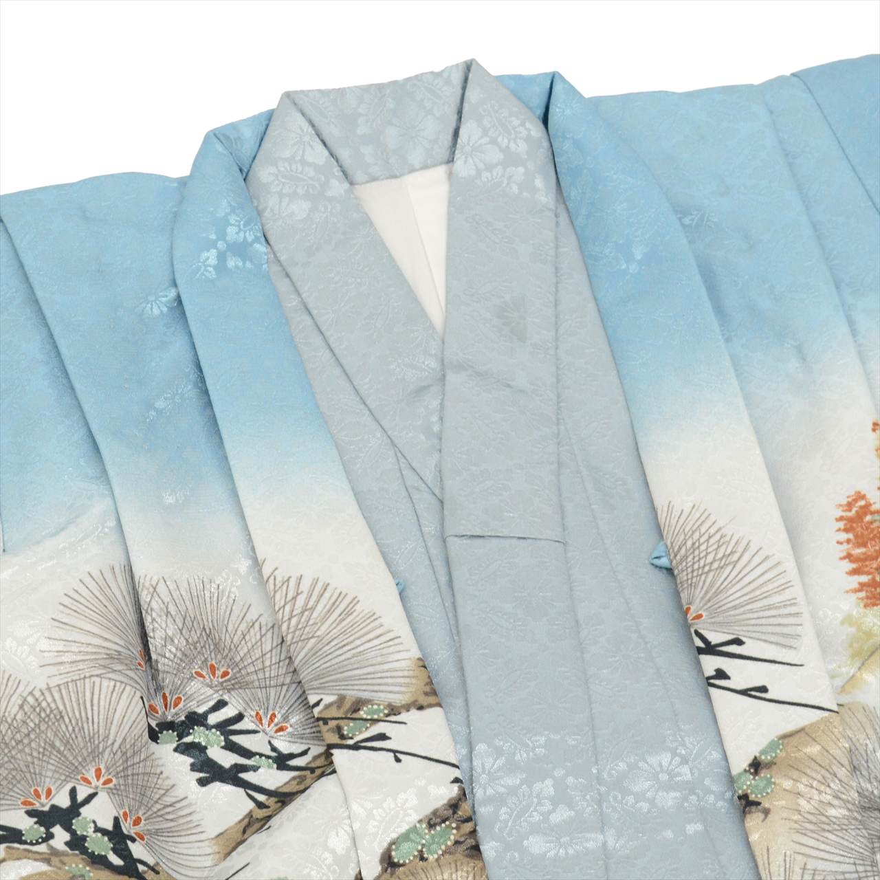 [Used] Boys' Shichi-Go-San (7-5-3) Ceremony Set (5 years old) - 2-piece set: Synthetic kimono and haori jacket. Excellent condition, ready-made. Length: 82.5cm, Sleeve length: 45cm. Gray color with hawk pattern. Traditional Japanese style. uu0172b 