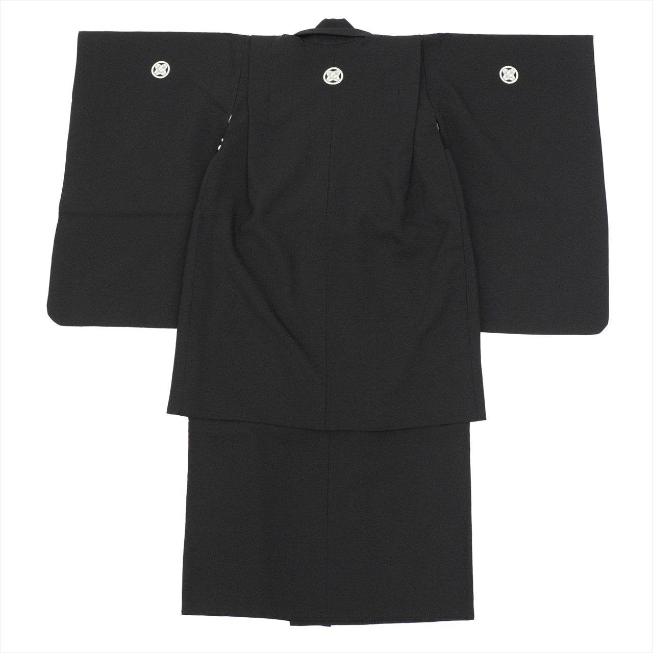 [Used] Boys' Shichi-Go-San (7-5-3) Ceremony Set (5 years old) - Black Kimono and Haori Jacket - Excellent Condition - Ready-made - Recycled Kimono - Length 74cm, Sleeve Length 42.5cm - Black, Plain, Crested, Traditional Japanese Pattern - Used uu0174b 