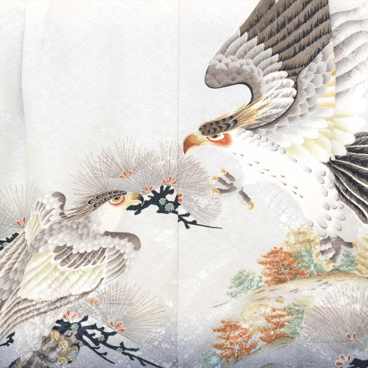 [Used] Boys' Shichi-Go-San (7-5-3) Ceremony Set (5 years old) - 2-piece set: Synthetic kimono and haori jacket. Excellent condition. Ready-made. Length: 89.5cm, Sleeve length: 49cm. Gray color with hawk pattern. Traditional Japanese style. uu0185b 