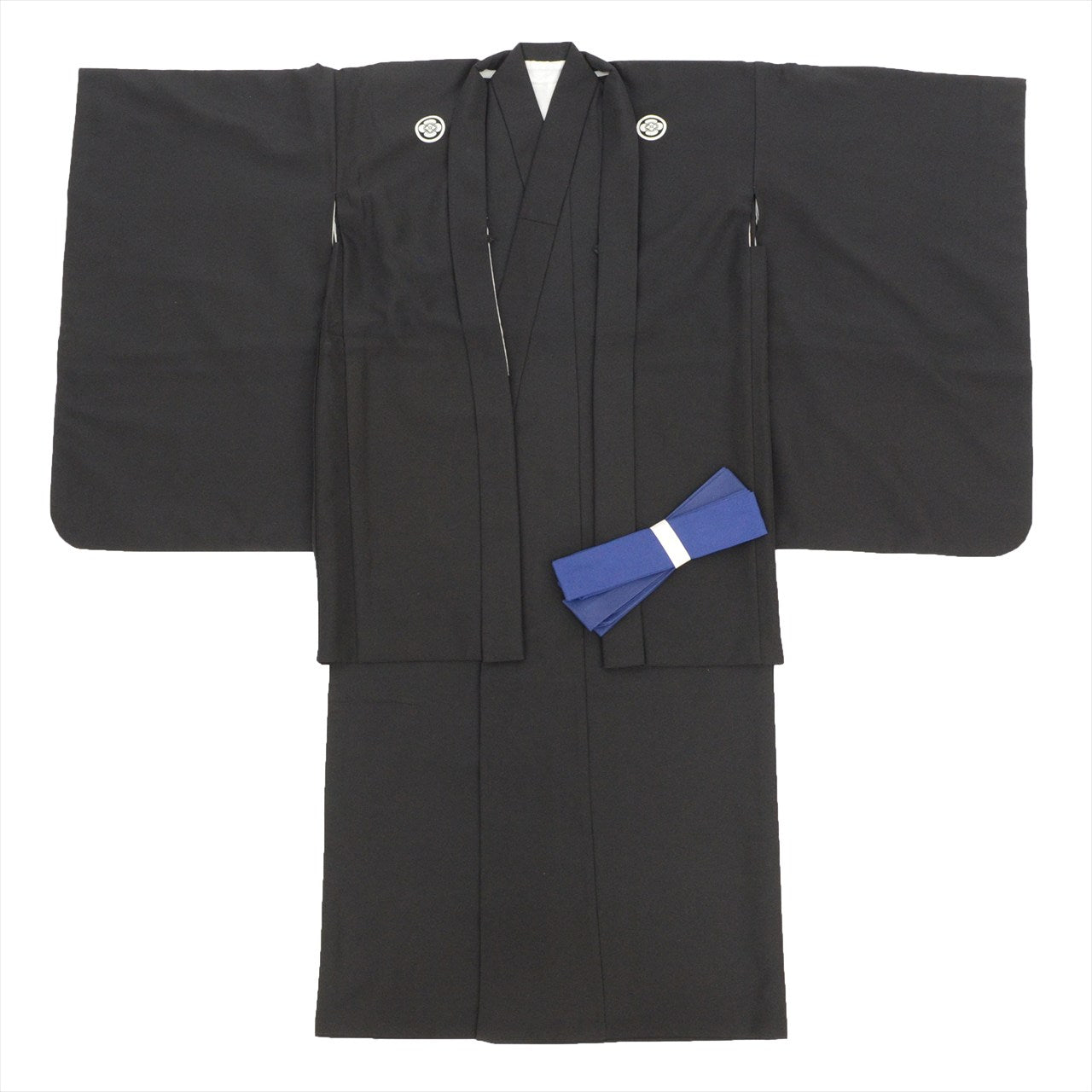[Used] Boys' Shichi-Go-San (7-5-3) Ceremony Set (5 years old) - Black Kimono and Haori Jacket - Excellent Condition - Ready-made - Length 74.0cm (29.1in), Sleeve Length 43.5cm (17.1in) - Black, Plain, Crested, Traditional Japanese Clothing - Used uu0188b 