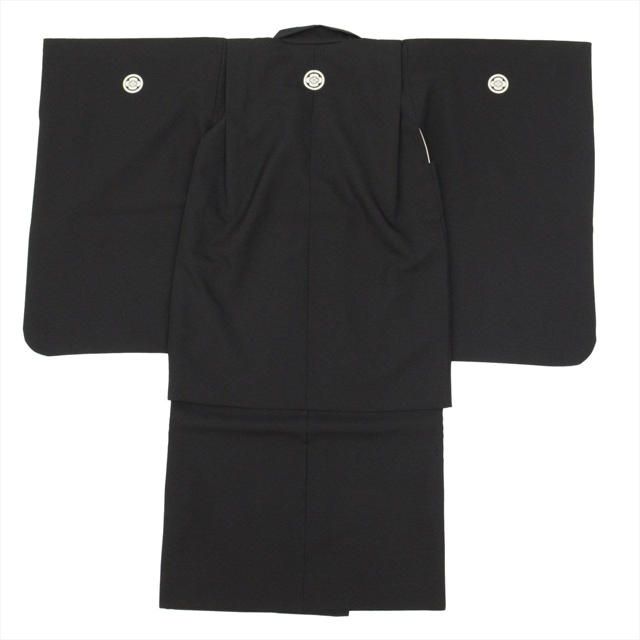 [Used] Boys' Shichi-Go-San (7-5-3) Ceremony Set (5 years old) - Black Kimono and Haori Jacket - Excellent Condition - Ready-made - Length 74.0cm (29.1in), Sleeve Length 43.5cm (17.1in) - Black, Plain, Crested, Traditional Japanese Clothing - Used uu0188b 