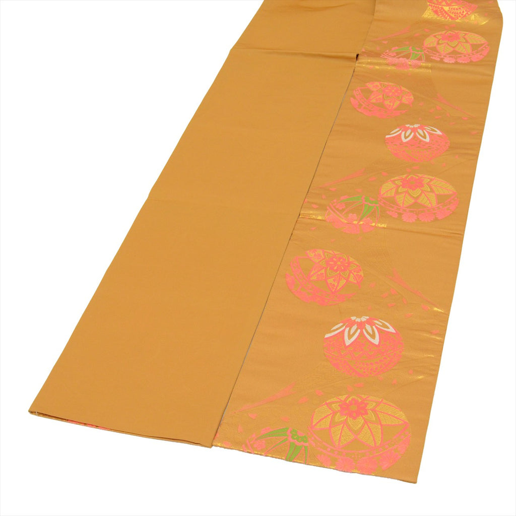 Vintage Japanese Obi | Girl's Shichi-go-san Obi | Brown Synthetic | Mari Ball Pattern | Gold Thread | Age 7 | Sustainable | uu0193b