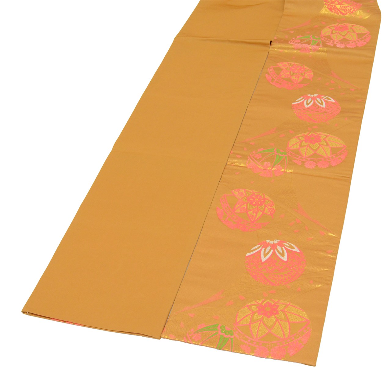 Vintage Japanese Obi | Girl's Shichi-go-san Obi | Brown Synthetic | Mari Ball Pattern | Gold Thread | Age 7 | Sustainable | uu0193b