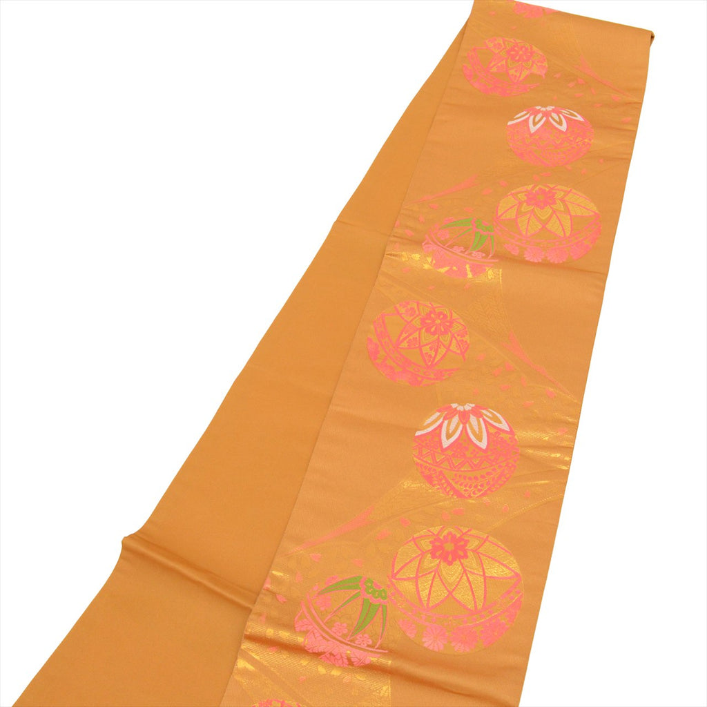 Vintage Japanese Obi | Girl's Shichi-go-san Obi | Brown Synthetic | Mari Ball Pattern | Gold Thread | Age 7 | Sustainable | uu0193b