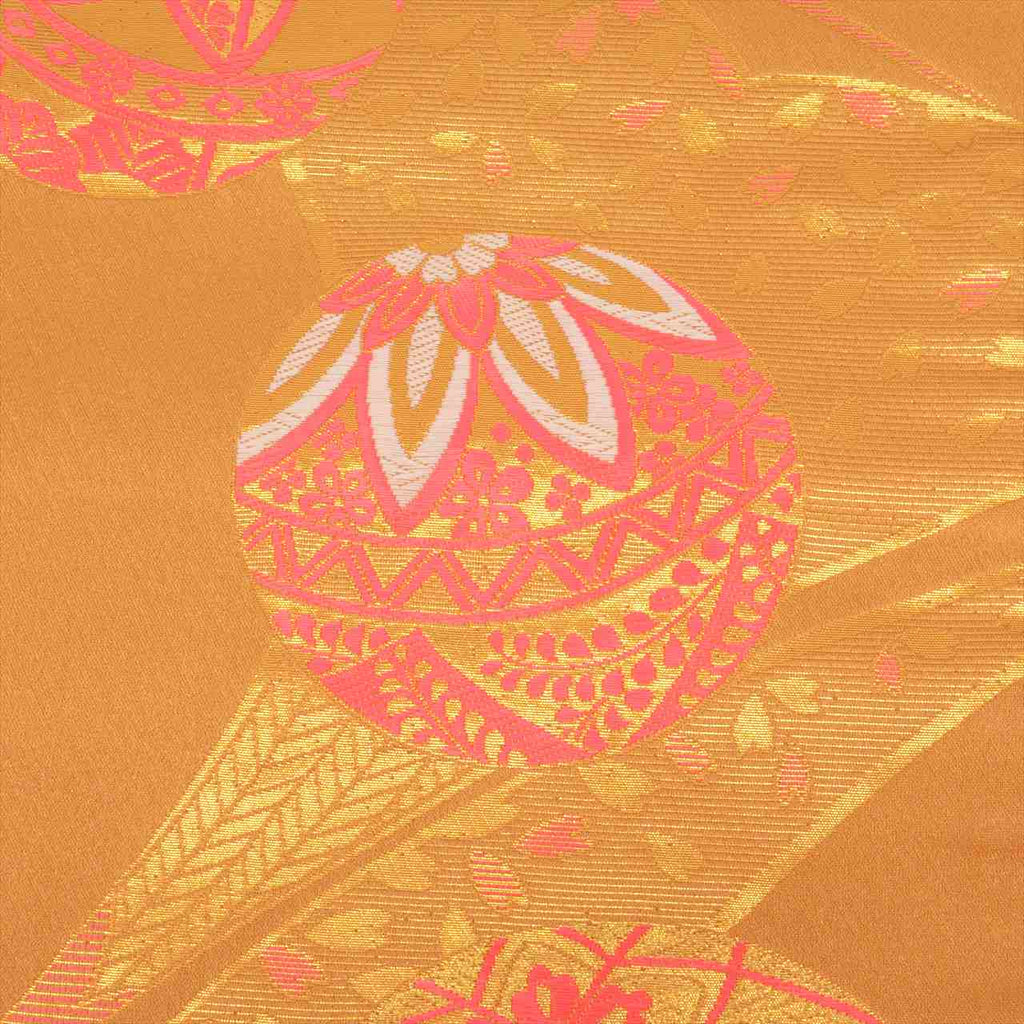 Vintage Japanese Obi | Girl's Shichi-go-san Obi | Brown Synthetic | Mari Ball Pattern | Gold Thread | Age 7 | Sustainable | uu0193b
