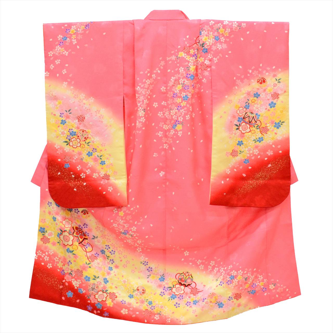 [Used] Girl's 7-year-old Shichi-Go-San Kimono, Synthetic Fiber, with Layered Collar, Ready-made, Length 130.5cm (51.4in), Sleeve Length 49.7cm (19.6in), Pink, Ball Pattern, Celebration Wear, Japanese Pattern uu0196b 