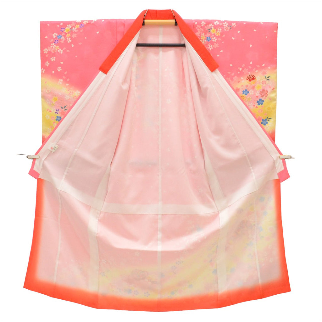 [Used] Girl's 7-year-old Shichi-Go-San Kimono, Synthetic Fiber, with Layered Collar, Ready-made, Length 130.5cm (51.4in), Sleeve Length 49.7cm (19.6in), Pink, Ball Pattern, Celebration Wear, Japanese Pattern uu0196b 