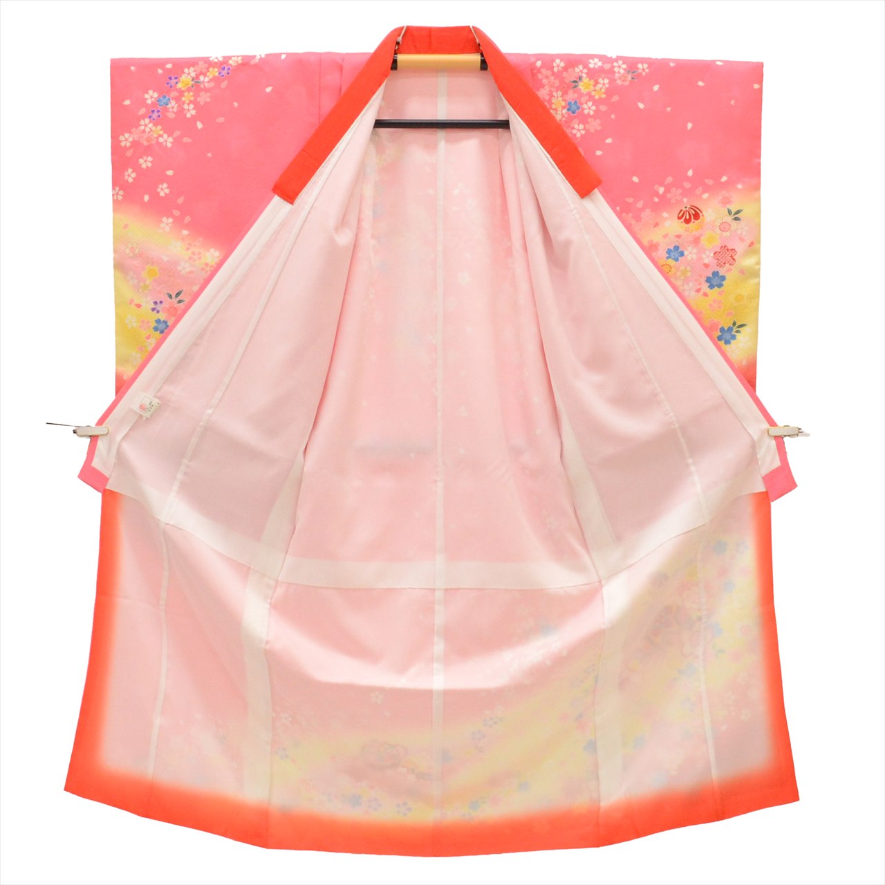 [Used] Girl's 7-year-old Shichi-Go-San Kimono, Synthetic Fiber, with Layered Collar, Ready-made, Length 130.5cm (51.4in), Sleeve Length 49.7cm (19.6in), Pink, Ball Pattern, Celebration Wear, Japanese Pattern uu0196b 