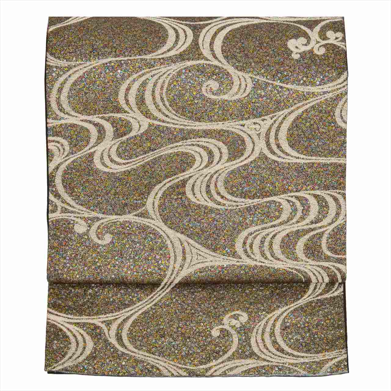 Vintage Japanese Obi | Fukuro Obi | Gray Silk | Stream Pattern | Silver Thread | Sustainable | uu0201b
