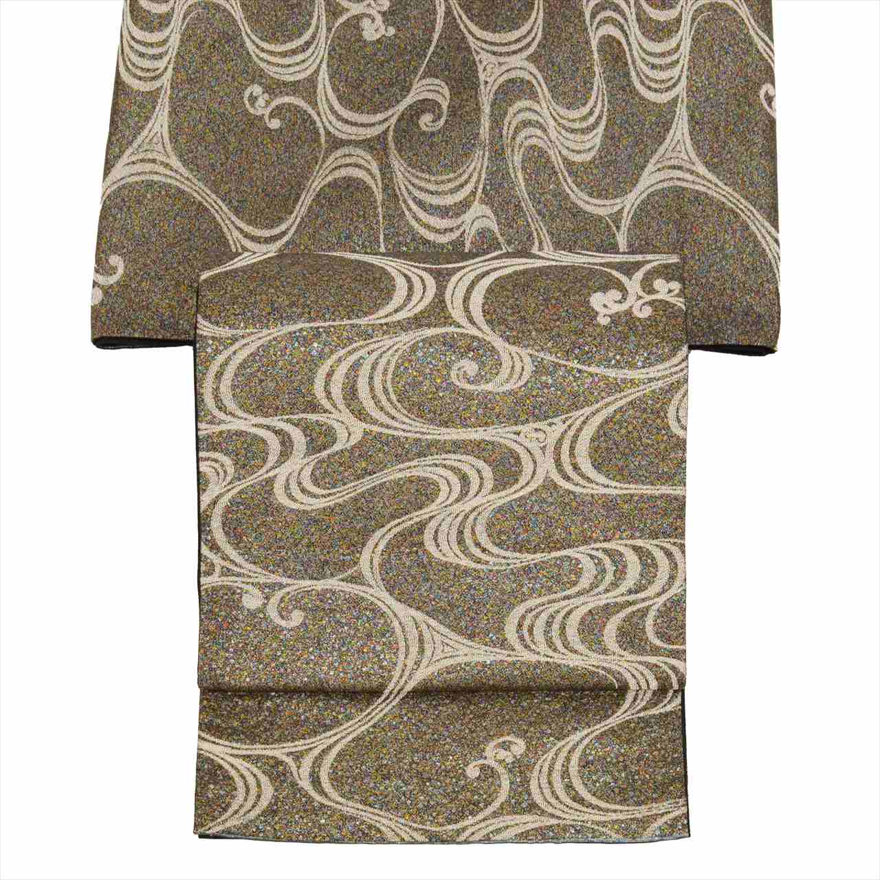 Vintage Japanese Obi | Fukuro Obi | Gray Silk | Stream Pattern | Silver Thread | Sustainable | uu0201b