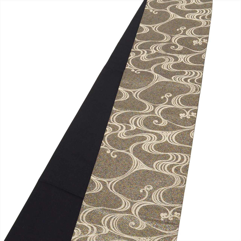 Vintage Japanese Obi | Fukuro Obi | Gray Silk | Stream Pattern | Silver Thread | Sustainable | uu0201b