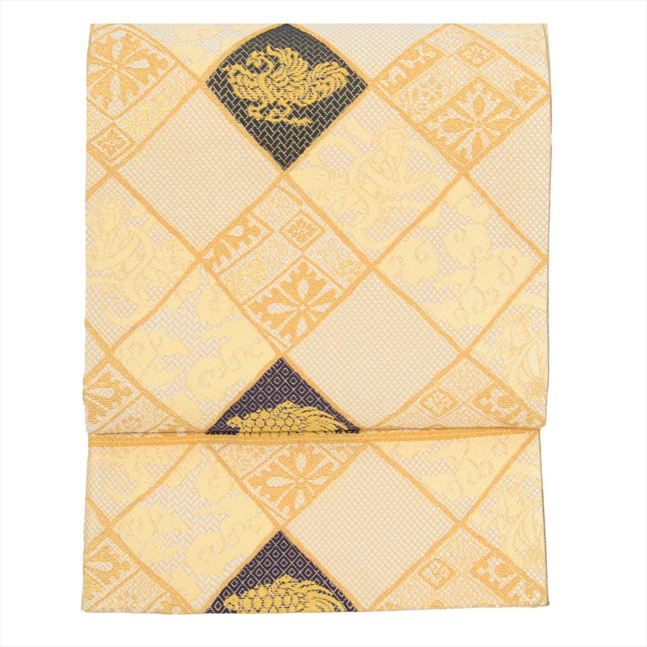 Vintage Japanese Obi | Fukuro Obi | Beige Gold Silk | Auspicious Pattern | Full-length | Excellent | Sustainable | uu0207b