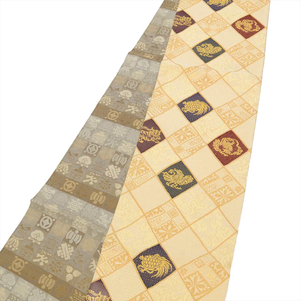 Vintage Japanese Obi | Fukuro Obi | Beige Gold Silk | Auspicious Pattern | Full-length | Excellent | Sustainable | uu0207b