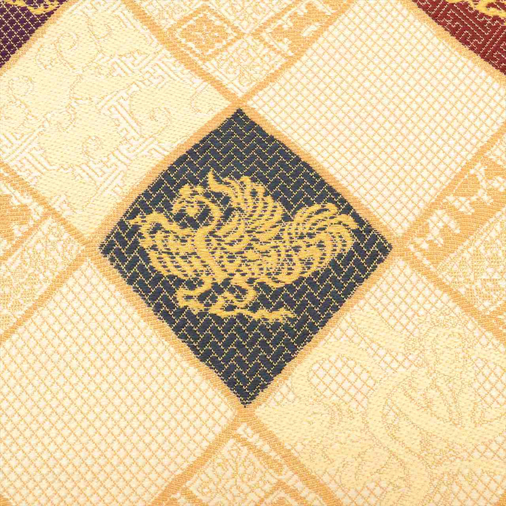 Vintage Japanese Obi | Fukuro Obi | Beige Gold Silk | Auspicious Pattern | Full-length | Excellent | Sustainable | uu0207b