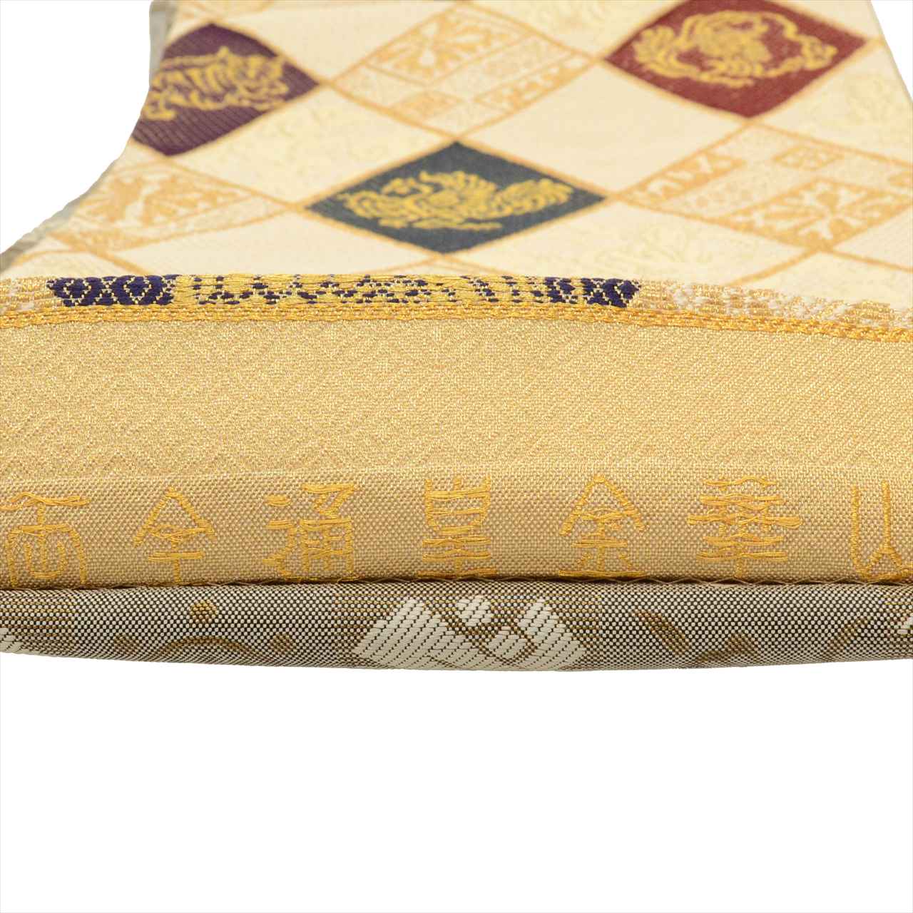 Vintage Japanese Obi | Fukuro Obi | Beige Gold Silk | Auspicious Pattern | Full-length | Excellent | Sustainable | uu0207b